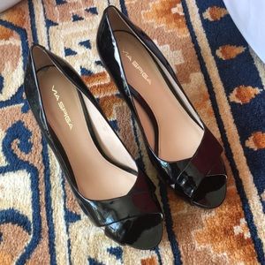 8.5 leather open toe heels via spiga